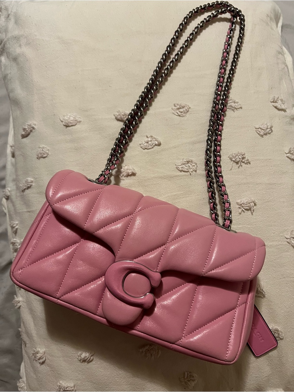 Coach Leather Tabby 20 Pink Leather Shoulder Bag with Chain Strap